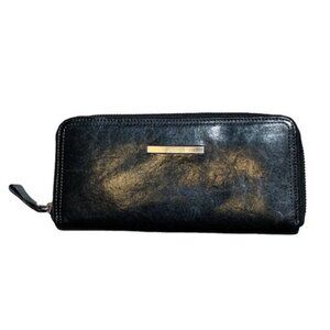 Kenneth Cole Black Leather Zip Wallet Large Card Holder